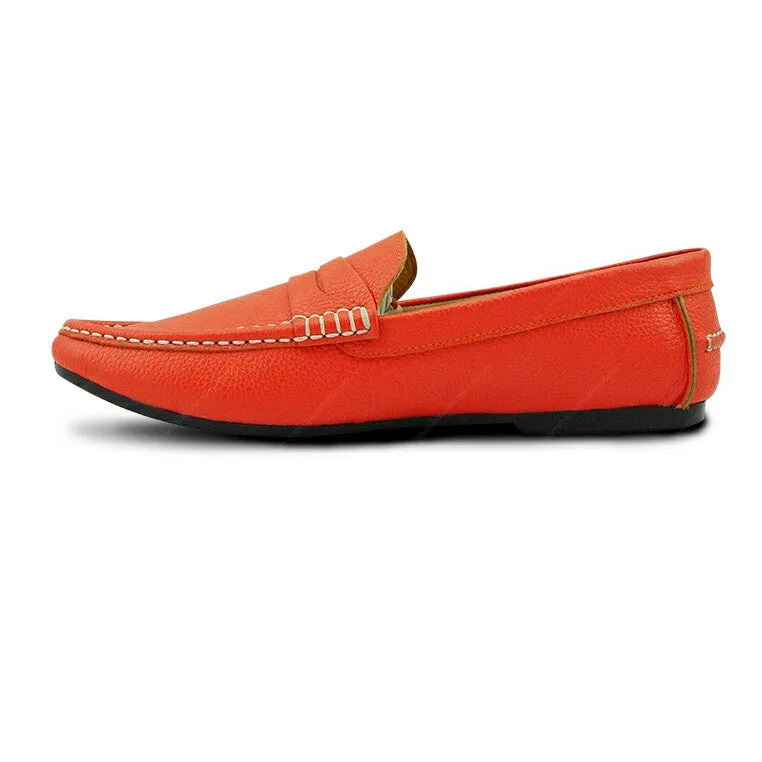 Penny Loafer Wrinkle Soft Leather Coral Orange