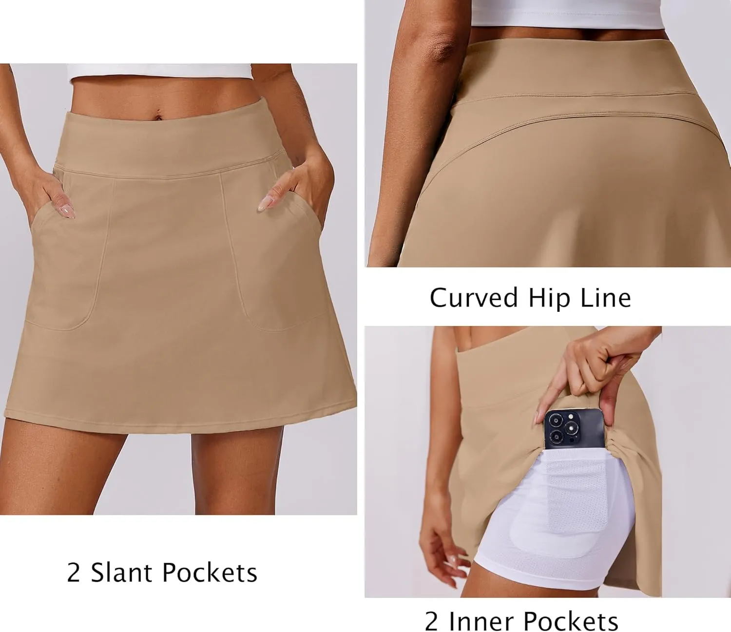 PINSPARK 18" Golf Skorts for Woman High Waisted Tennis Skirt UPF 50  Athletic Skort Skirts with 4 Pockets Workout Pickleball