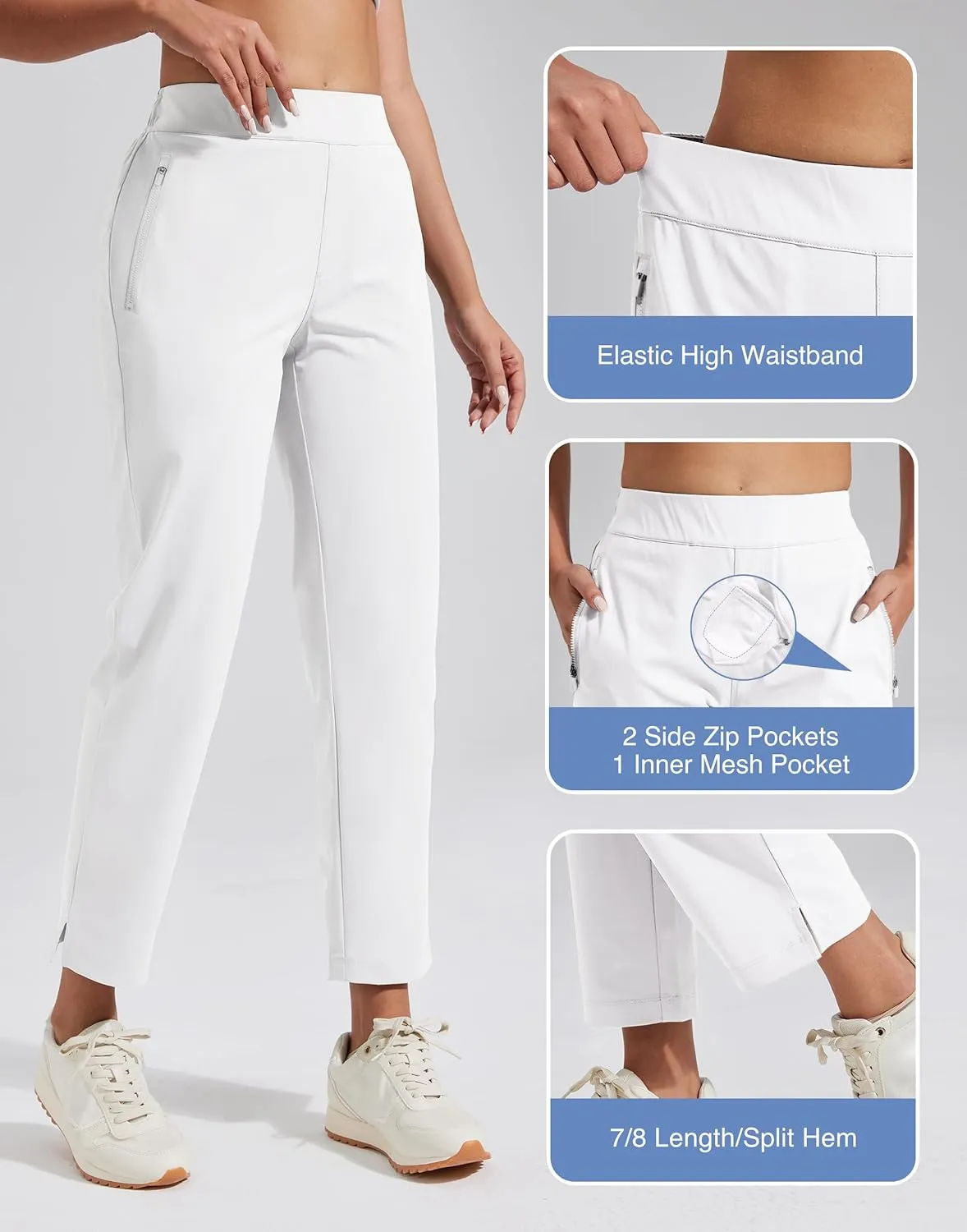 Pioneer Camp Womens Golf Pants with Zip Pockets High Waisted Stretch 7/8 Ankle Dress Work Business Casual Slacks Travel Pants