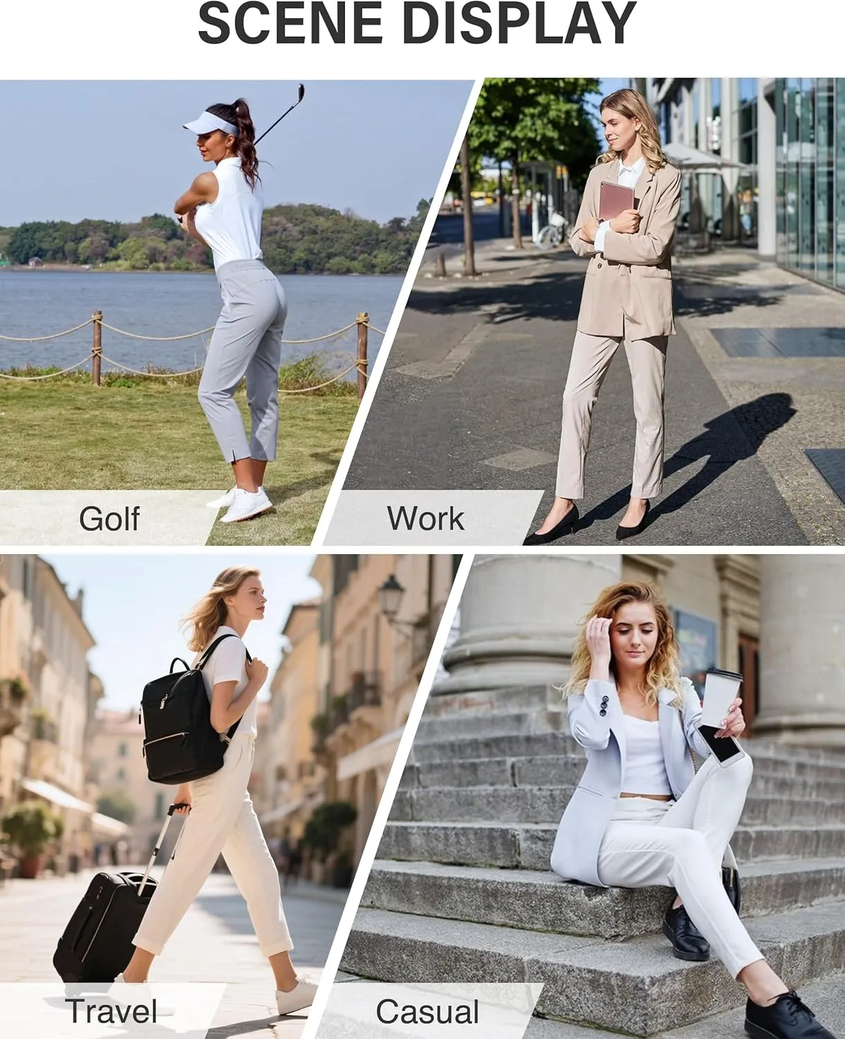 Pioneer Camp Womens Golf Pants with Zip Pockets High Waisted Stretch 7/8 Ankle Dress Work Business Casual Slacks Travel Pants