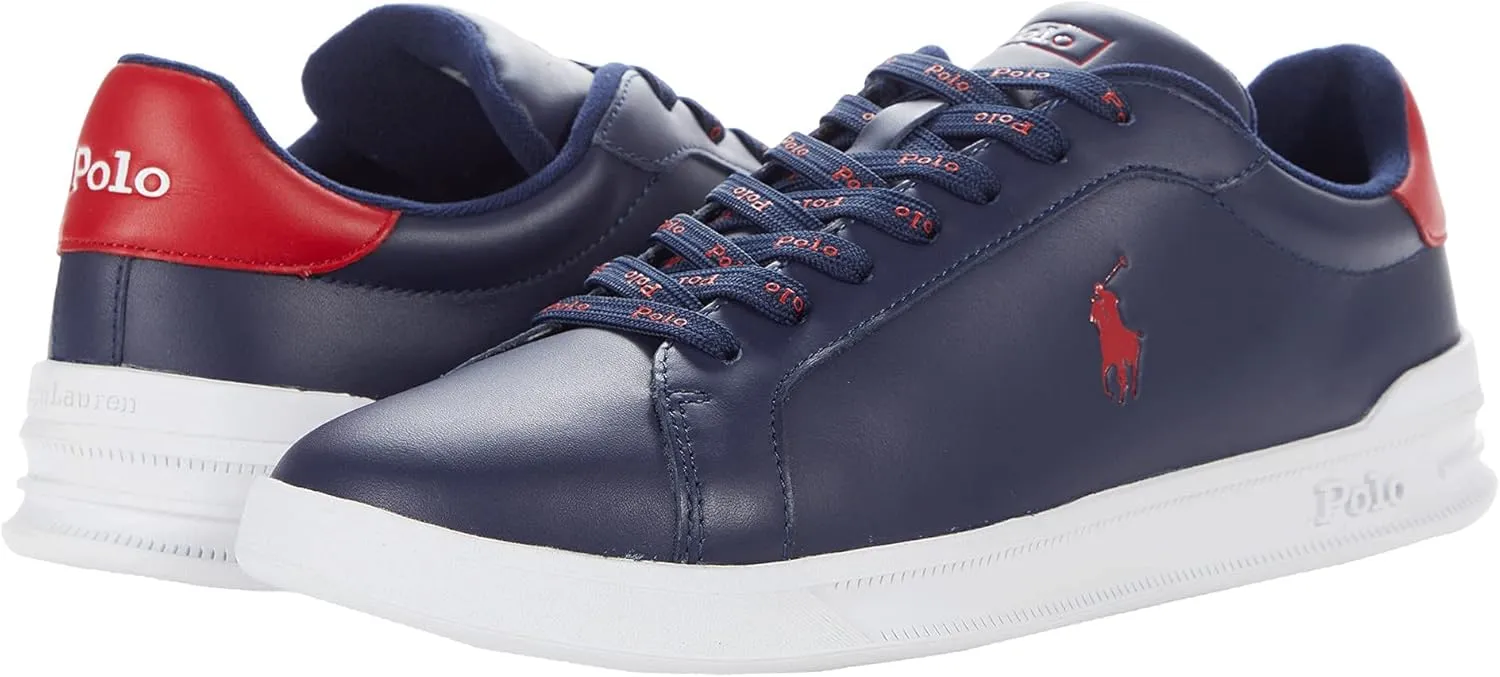 POLO RALPH LAUREN Heritage Court II Leather Sneaker Newport Navy/Rl2000 Red Nappa Leather 10 D (M)
