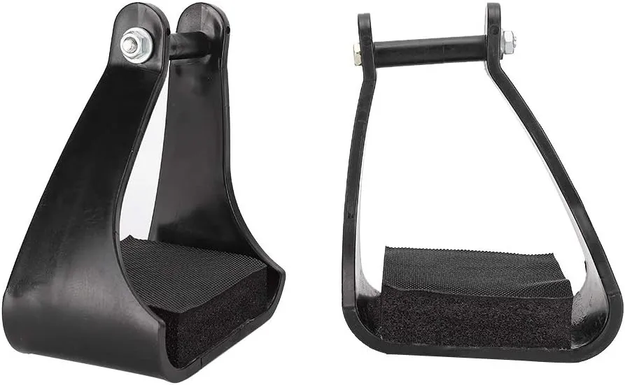 POM Plastic Stirrups for Westerns Horse Riding, Saddle Trail with Black Cushioned Foam Foot Pad, Angled Comfort, Shock Absorbing Pads, Screw Fixing Accessories Included
