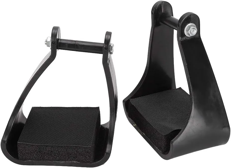 POM Stirrups, Black Horse Riding Stirrups Safety Saddle Trail Stirrup Ultra Light Stirrup with Cushioned Foam Foot Pad Stirrup Simple Design Stirrups