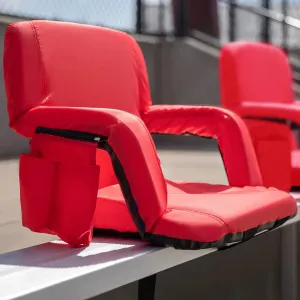 Portable Lightweight Reclining Stadium Chair-Red Padded Armrests, Back & Seat-Storage Pockets-Backpack Straps-Rear Zippered Compartment-Set of 2