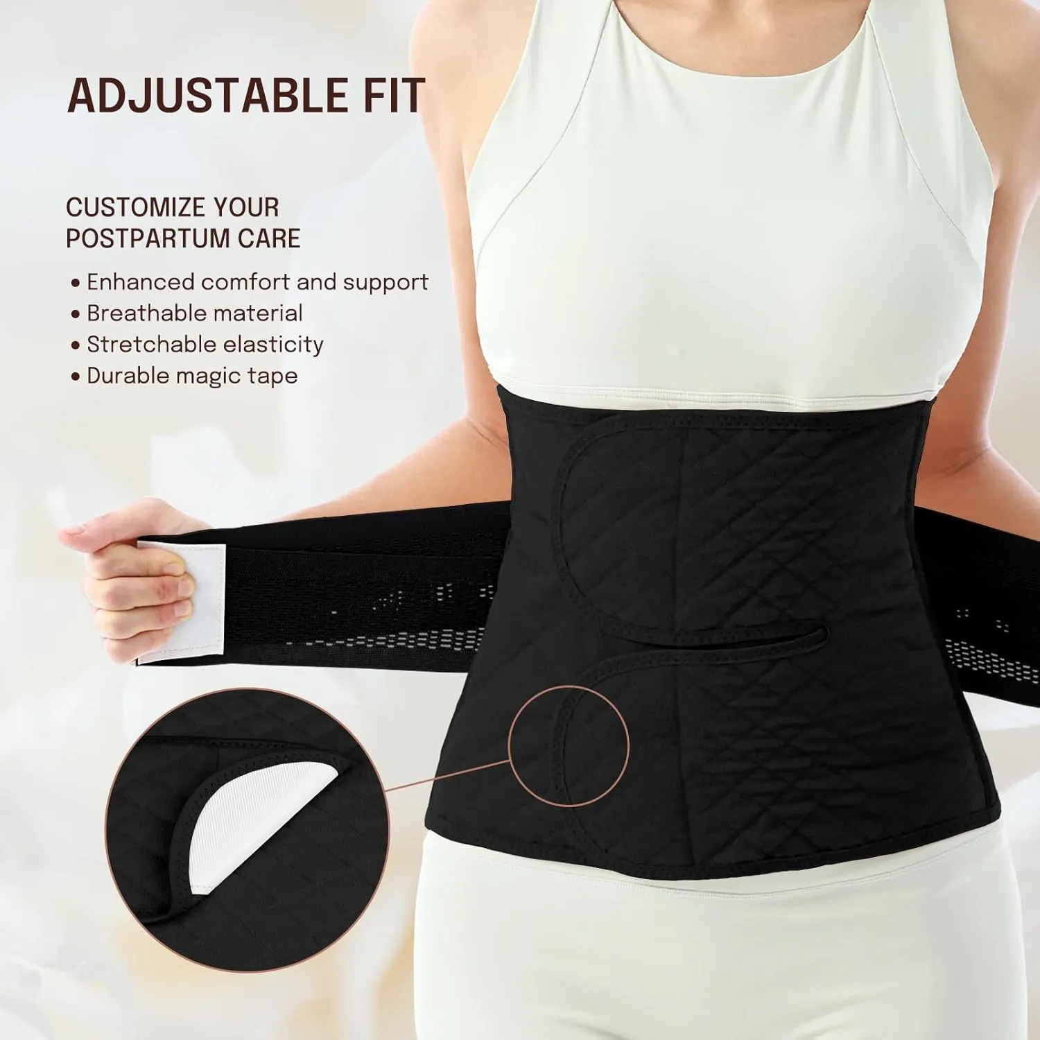 Postpartum Belly Band for Women: Abdominal Binder Post Surgery Compression Belt - Post Partum Waist Binder C Section Recovery Wrap Black