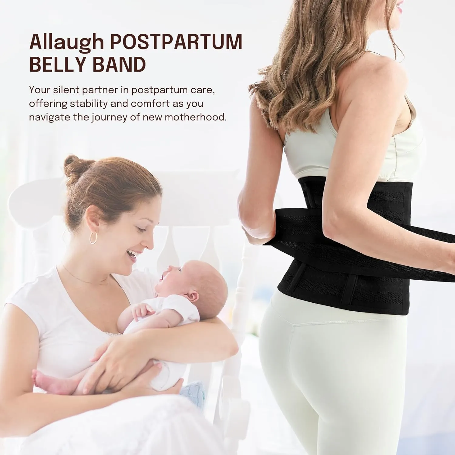 Postpartum Belly Band for Women: Abdominal Binder Post Surgery Compression Belt - Post Partum Waist Binder C Section Recovery Wrap Black