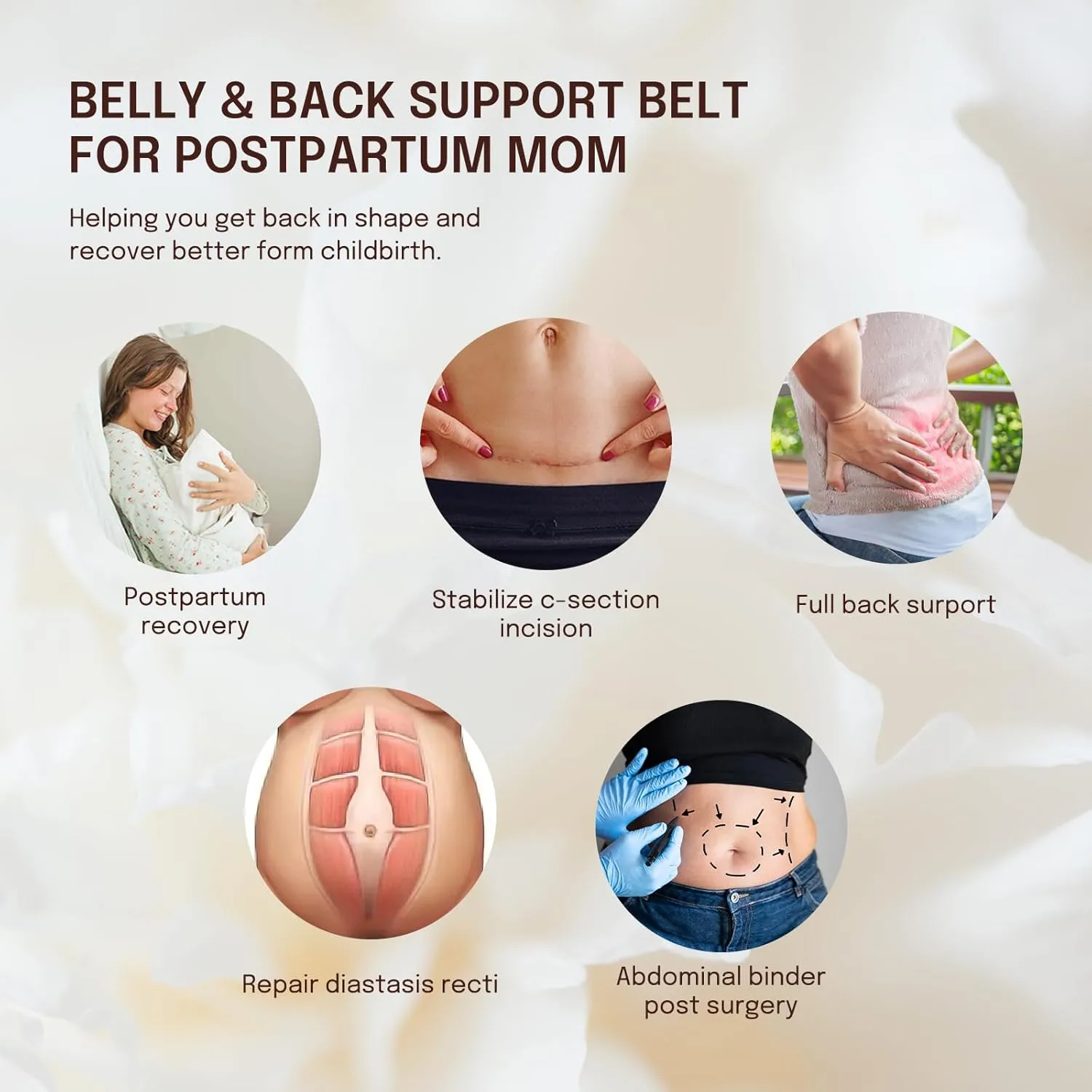 Postpartum Belly Band for Women: Abdominal Binder Post Surgery Compression Belt - Post Partum Waist Binder C Section Recovery Wrap Black