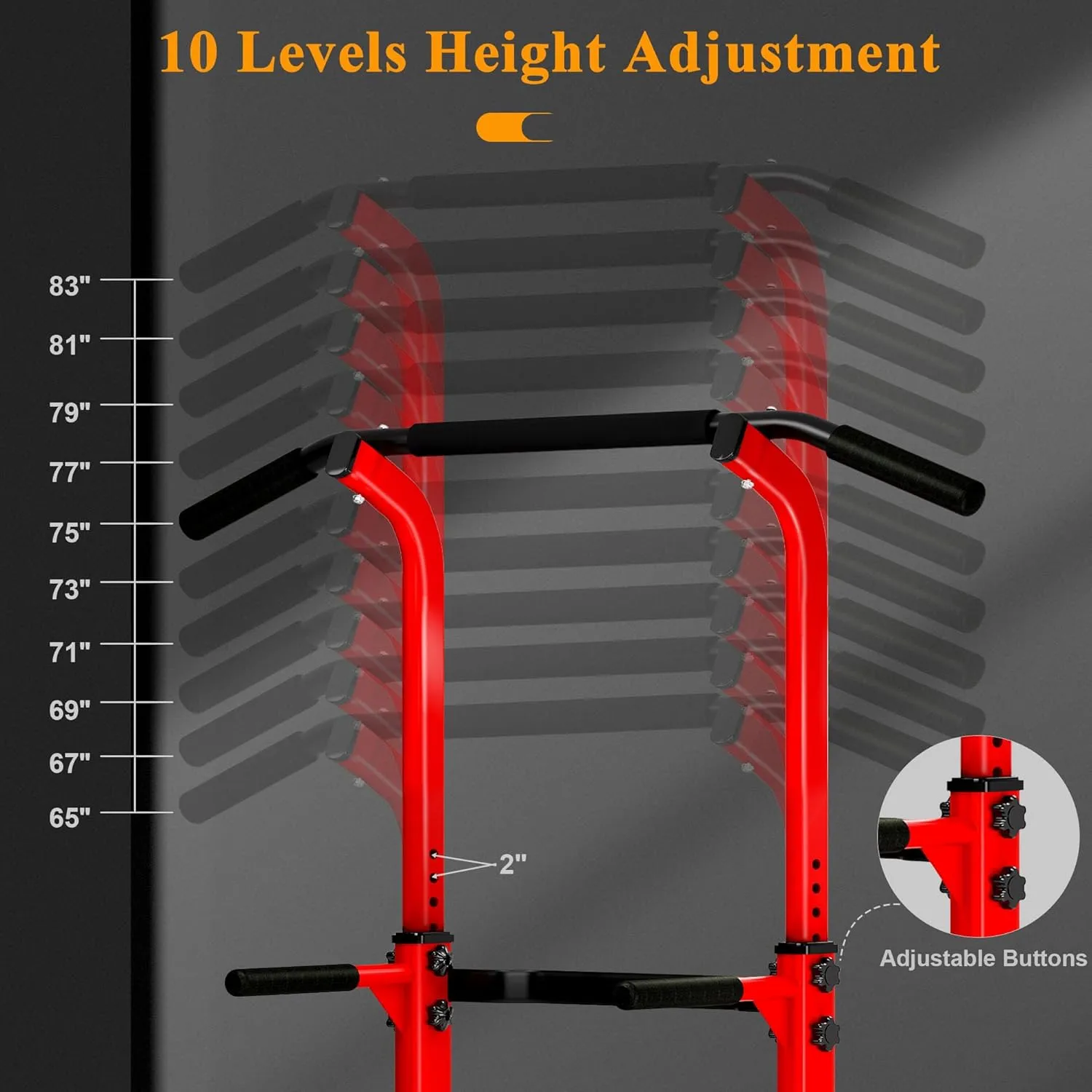 Power Tower Pull Up Bar and Dip Station, Adjustable Height Dip Stand, Fitness Workout Station,Multi-Functional Strength Training machine for home gym,Space saving, suitable for men and women(up to 400 LBS)
