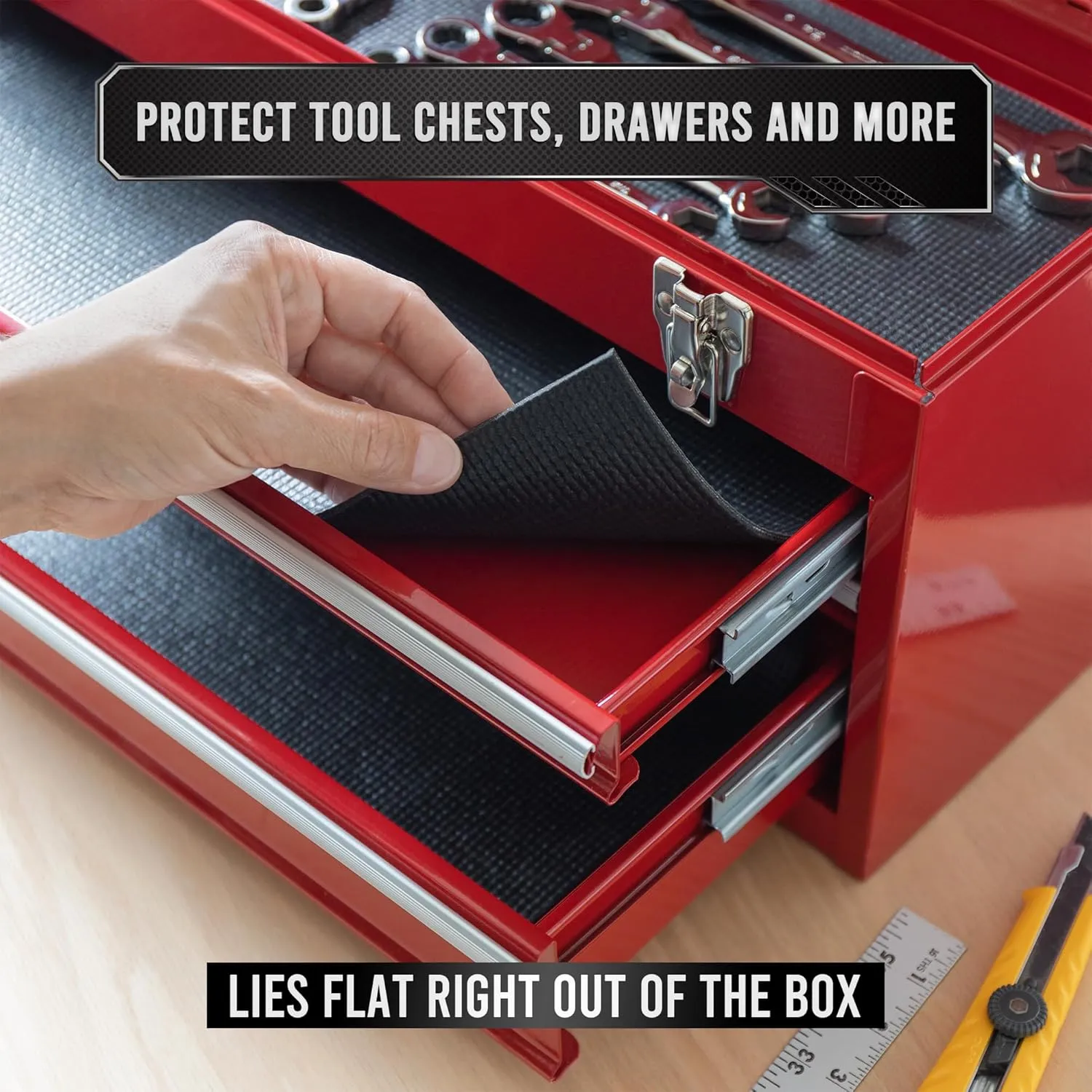 Precision Defined Professional Grade Tool Box Liner, 16 ft x 16", Black | Tool Box Drawer Liner, Shelf Liner Non Slip Mat, Thick Cabinet Shelf Liner, Toolbox Drawer Liner