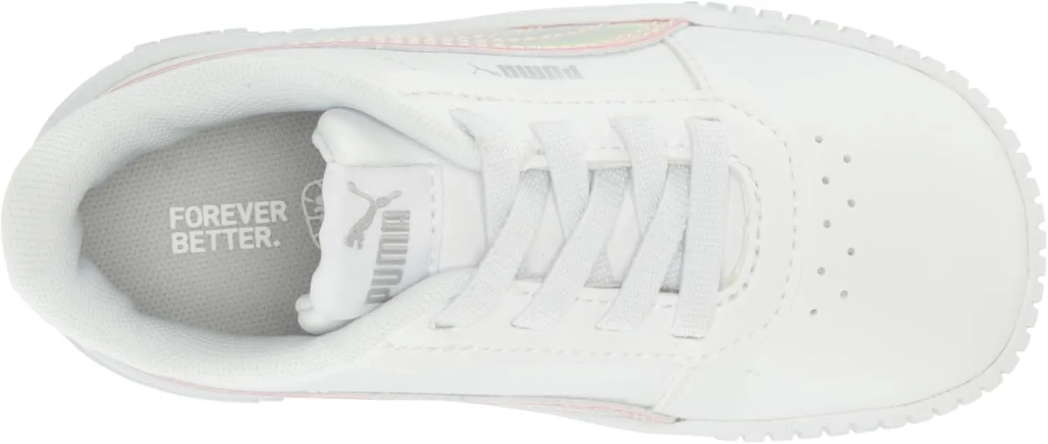 PUMA Unisex-Child Shoes Kids Carina 2.0 Holographic Alternate Closure Sneaker, White Silver, 4 US Toddler