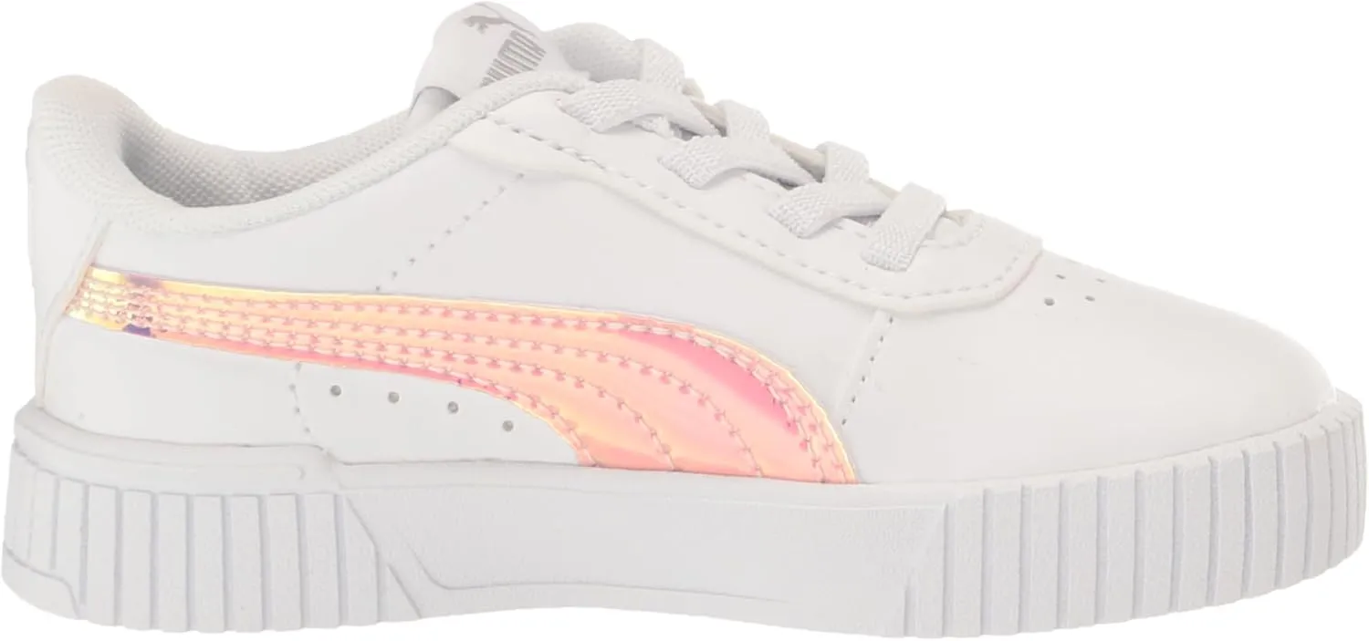 PUMA Unisex-Child Shoes Kids Carina 2.0 Holographic Alternate Closure Sneaker, White Silver, 4 US Toddler