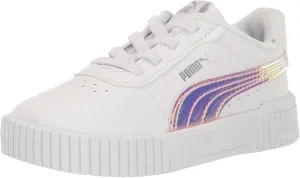 PUMA Unisex-Child Shoes Kids Carina 2.0 Holographic Alternate Closure Sneaker, White Silver, 4 US Toddler