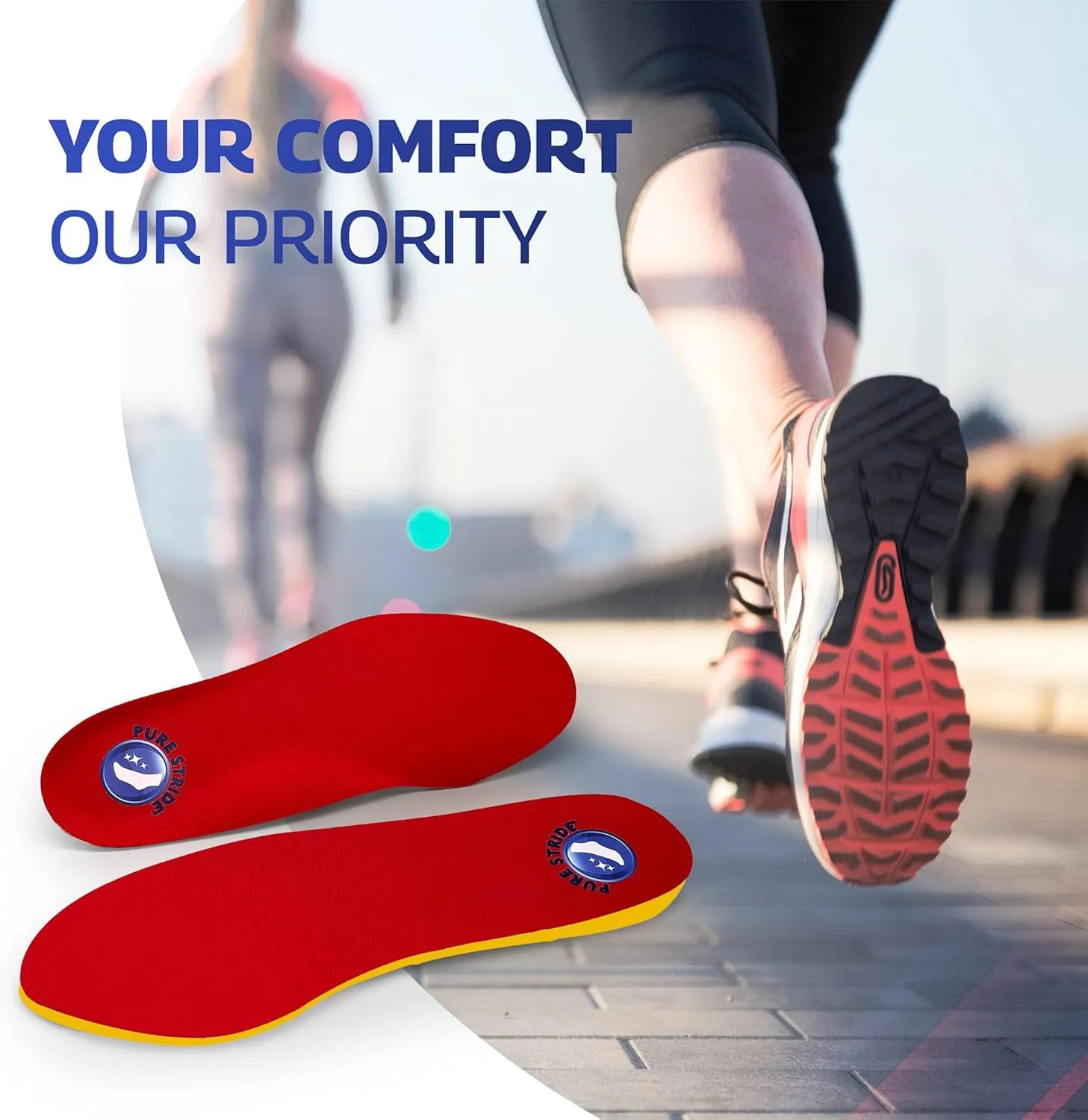 Pure Stride Professional Full Length Insoles, Comfort Insoles - Shoe Insert, Support for Metatarsals, Flat Feet - Pain Relief for Plantar Fasciitis, Arch, Heel - 1 Pair, Men's 9-9.5 / Women's 11-11.5