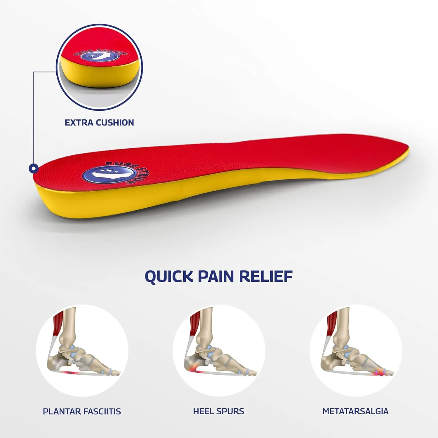 Pure Stride Professional Full Length Insoles, Comfort Insoles - Shoe Insert, Support for Metatarsals, Flat Feet - Pain Relief for Plantar Fasciitis, Arch, Heel - 1 Pair, Men's 9-9.5 / Women's 11-11.5