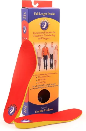 Pure Stride Professional Full Length Insoles, Comfort Insoles - Shoe Insert, Support for Metatarsals, Flat Feet - Pain Relief for Plantar Fasciitis, Arch, Heel - 1 Pair, Men's 9-9.5 / Women's 11-11.5