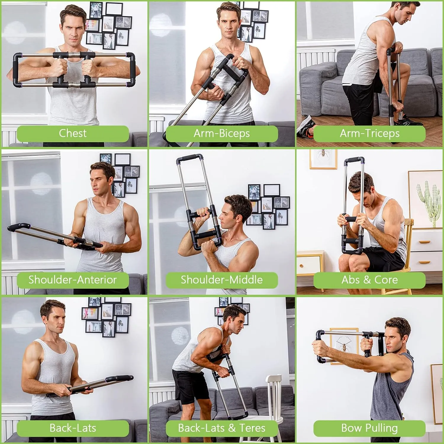 Push Down Bar Machine - Chest Expander at Home Workout Equipment, Arm Exerciser - Portable Spring Resistance Exercise Gym Kit for Home, Travel or Outdoors