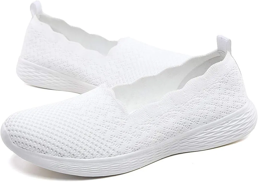 Puxowe Women's Slip on Walking Loafer Shoes-Lightweight Flat Shoes for Women Low-Top Round Toe Knit Memory Foam Sneaker