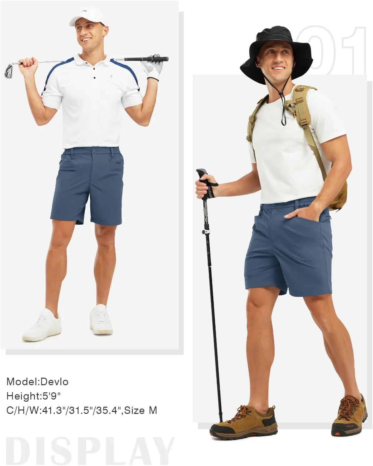 Rdruko Men's Stretch Golf Shorts 7 Inch Inseam Dress Casual Dry Fit Elastic Waist Lightweight Flat Front Work Shorts