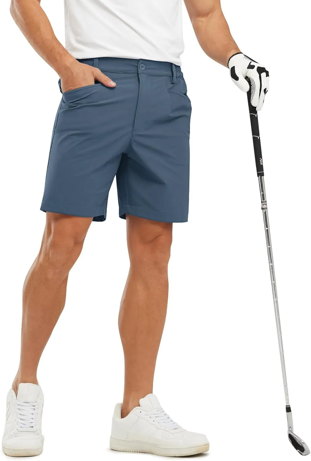 Rdruko Men's Stretch Golf Shorts 7 Inch Inseam Dress Casual Dry Fit Elastic Waist Lightweight Flat Front Work Shorts