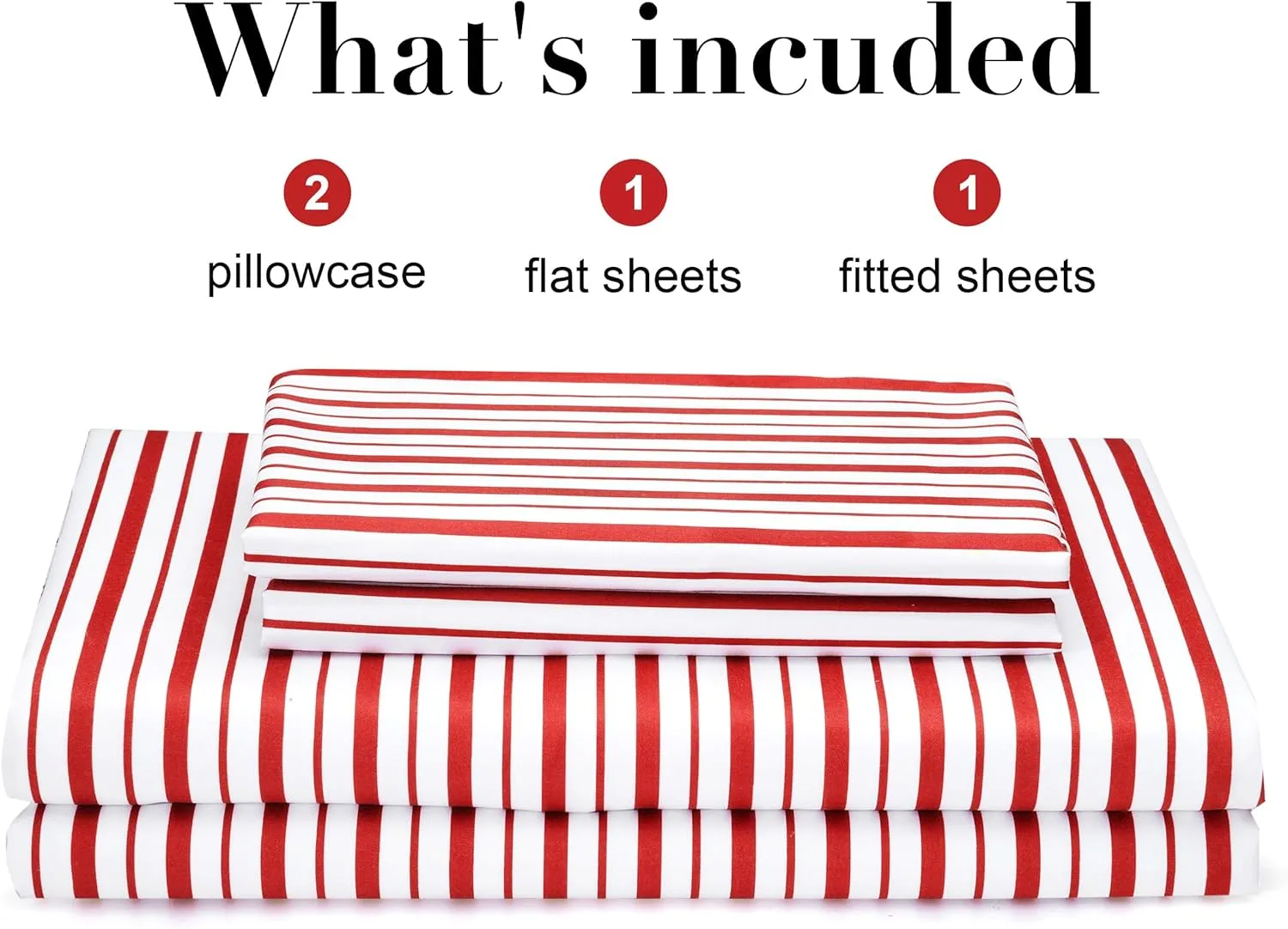 Red Striped Sheets Set Full Size 4 Piece - Super Soft, Easy Care & Breathable Red and White Pinstripe Bed Sheet Set with 16-Inch Deep Pockets, Great Gift for Christmas & Birthday