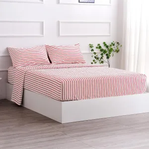 Red Striped Sheets Set Full Size 4 Piece - Super Soft, Easy Care & Breathable Red and White Pinstripe Bed Sheet Set with 16-Inch Deep Pockets, Great Gift for Christmas & Birthday