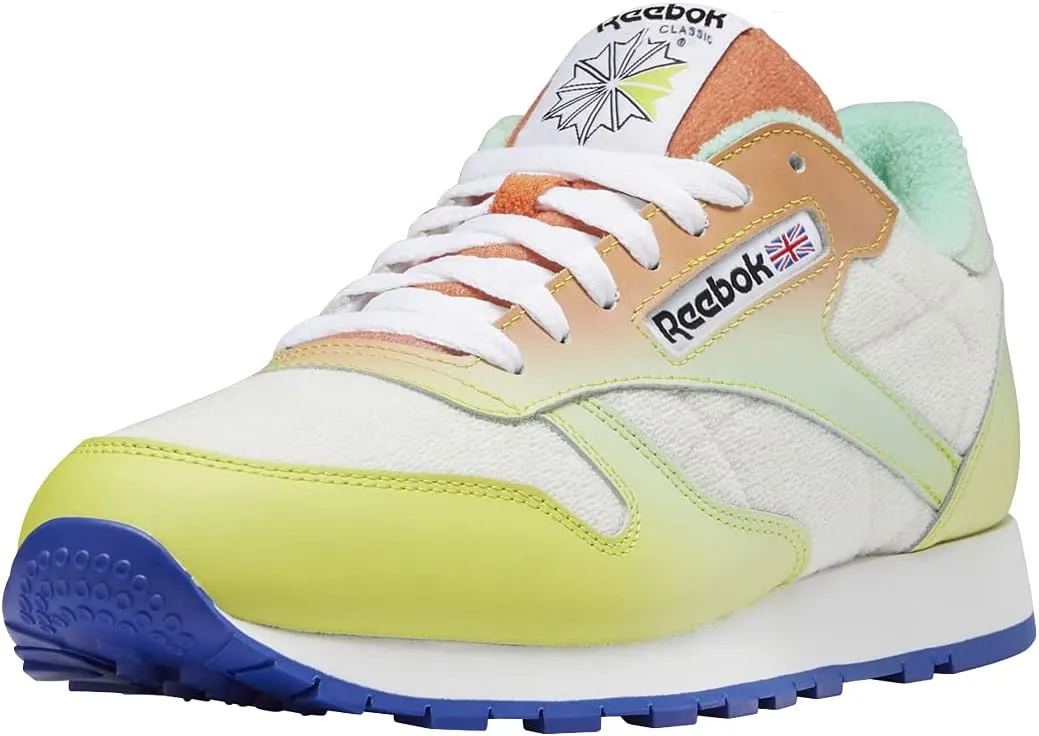 Reebok Men's Classic Leather Sneaker, Chalk/Acid Yellow/Bright Cobalt, 6