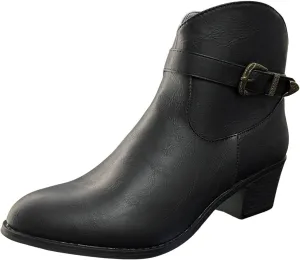 Retro Ankle Bootie for Women Stacked Mid Heel Arch Support Wedges Classic Western Cowboy Style Ankle Boots with Adjustable Buckle Strap Side Zipper Low Top Formal Business Party Banquet Shoes