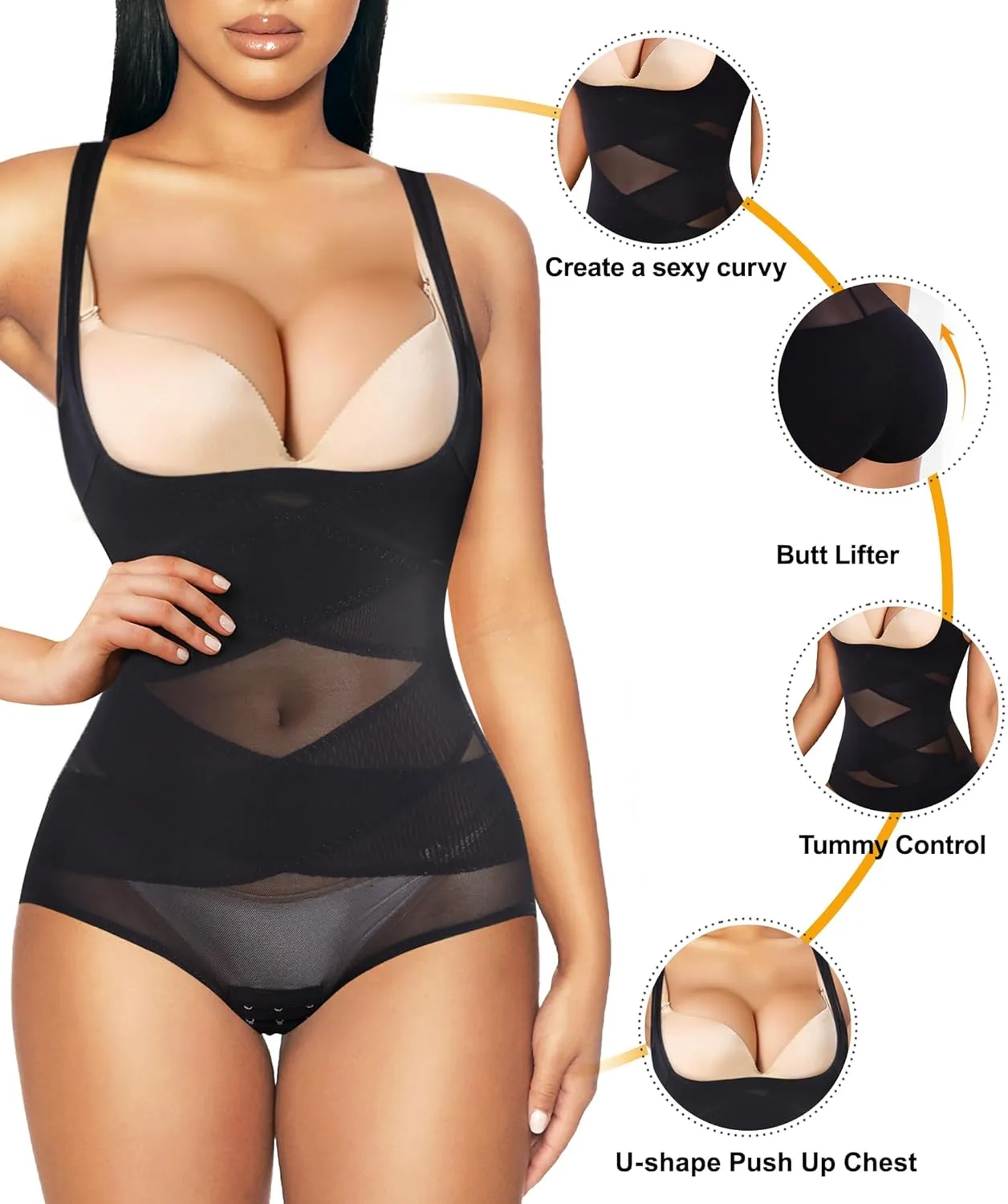 REYEOGO Shapewear Bodysuit for Women Tummy Control Butt Lifter Panty Hi-Waist Trainer Stomach Body Shaper Slimming Girdles