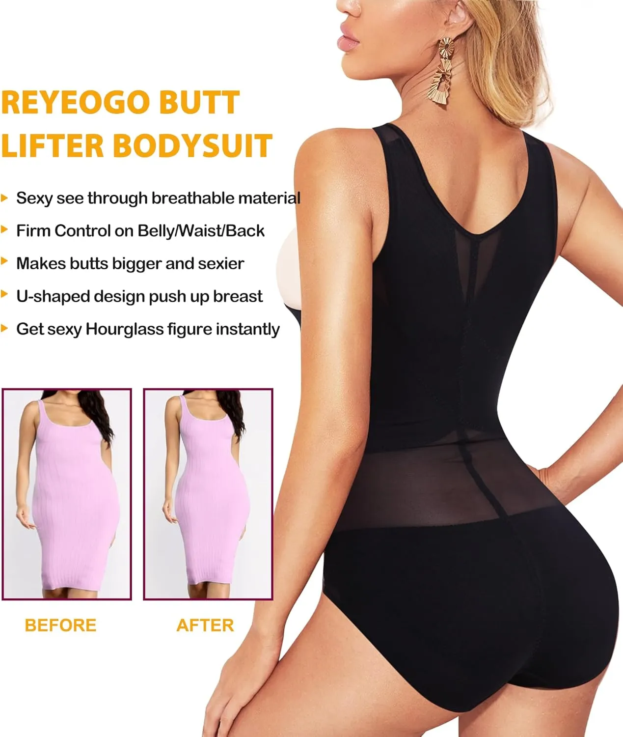 REYEOGO Shapewear Bodysuit for Women Tummy Control Butt Lifter Panty Hi-Waist Trainer Stomach Body Shaper Slimming Girdles