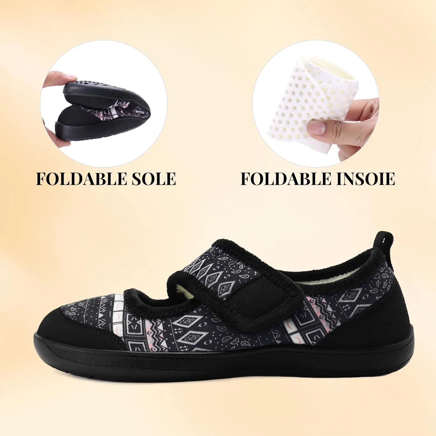 Rihero Womens Slippers Wide Width Diabetic Shoes Edema House Barefoot Walking Shoes Adjustable Indoor Outdoor Slippers