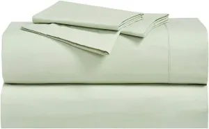 Royal Hotel Bedding Abripedic Crispy Percale Sheets, 300-Thread-Count, 5PC Solid Sheet Set, 100% Cotton, Up to 18 Inch Deep Pocket, Split-California-King, Celery