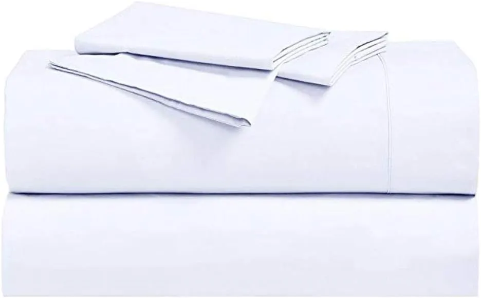 Royal Hotel Bedding Abripedic Crispy Percale Sheets, 300-Thread-Count, 5PC Solid Sheet Set, 100% Cotton, Up to 18 Inch Deep Pocket, Split-California-King, White