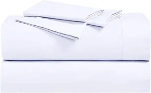 Royal Hotel Bedding Abripedic Crispy Percale Sheets, 300-Thread-Count, 5PC Solid Sheet Set, 100% Cotton, Up to 18 Inch Deep Pocket, Split-California-King, White