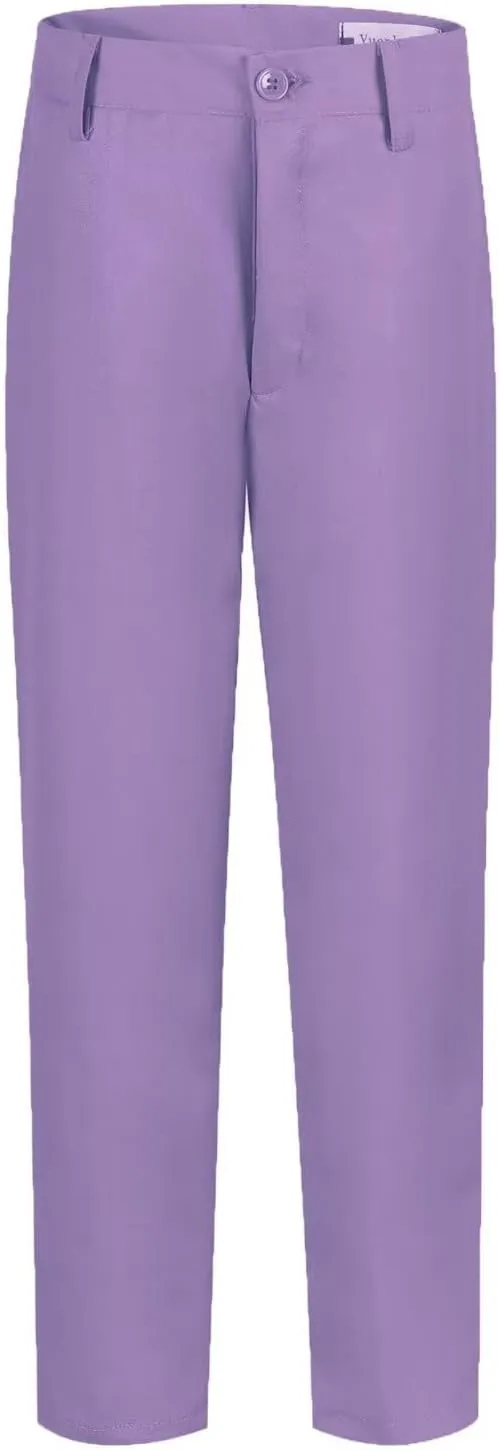 ROZU Boys Dress Pants Flat Front School Uniform Pants for Boys Toddler Kids Formal Belt Loops Boy’s Suit Pants 2T-20
