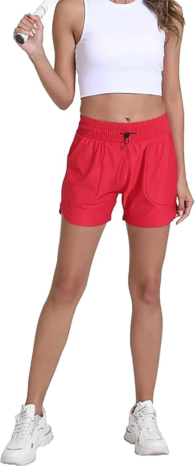 Rrosseyz Running Shorts for Womens with Liner High Waisted Lightweight Athletic Shorts with Pockets for Workout Gym Outdoor
