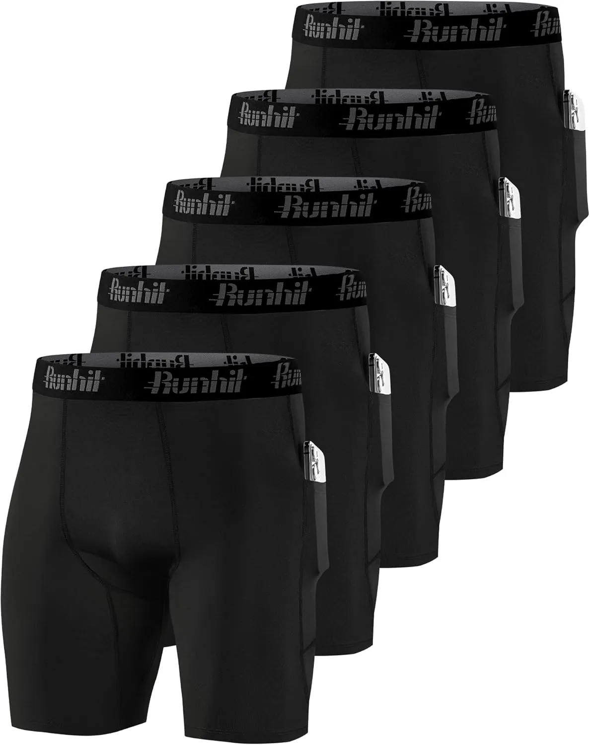 Runhit Men's Compression Shorts with Pockets Athletic Running Spandex Shorts Sports Workout Performance Base Layer Underwear