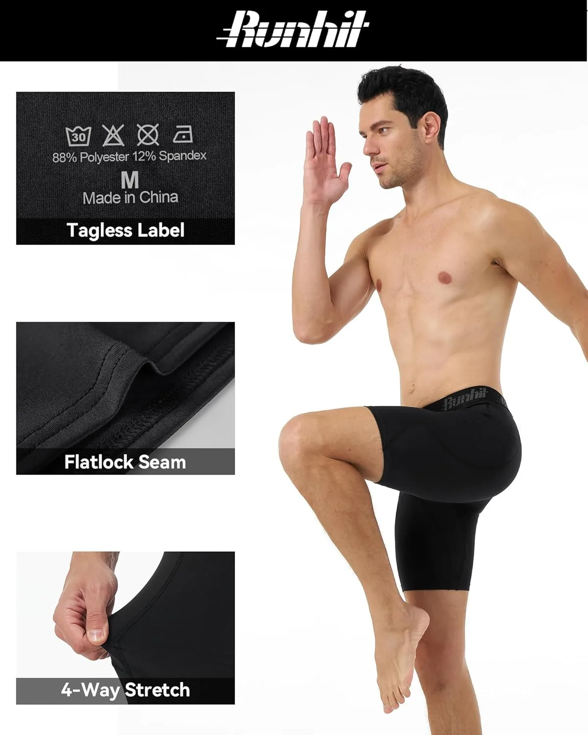 Runhit Men's Compression Shorts with Pockets Athletic Running Spandex Shorts Sports Workout Performance Base Layer Underwear