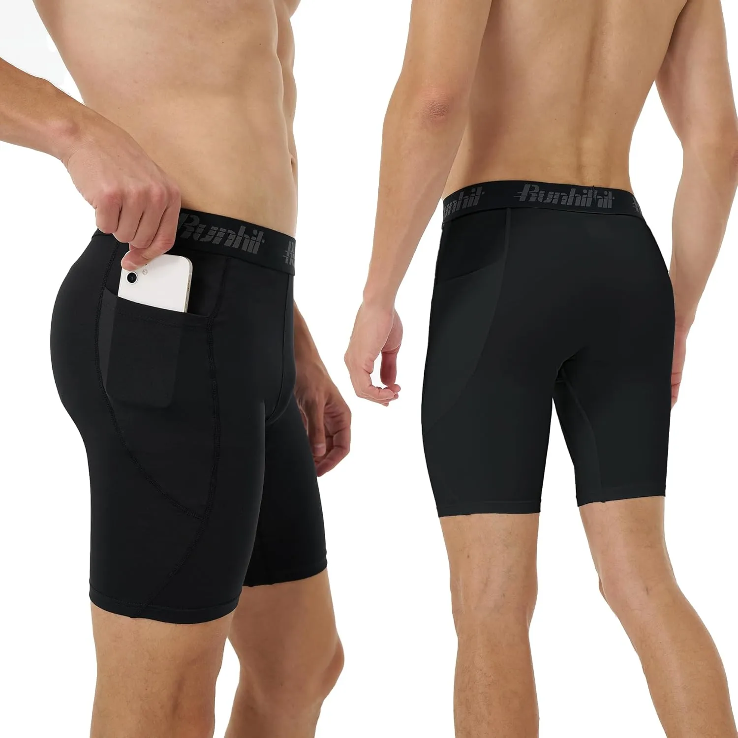 Runhit Men's Compression Shorts with Pockets Athletic Running Spandex Shorts Sports Workout Performance Base Layer Underwear