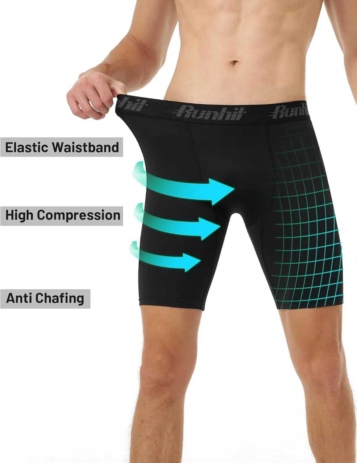 Runhit Men's Compression Shorts with Pockets Athletic Running Spandex Shorts Sports Workout Performance Base Layer Underwear