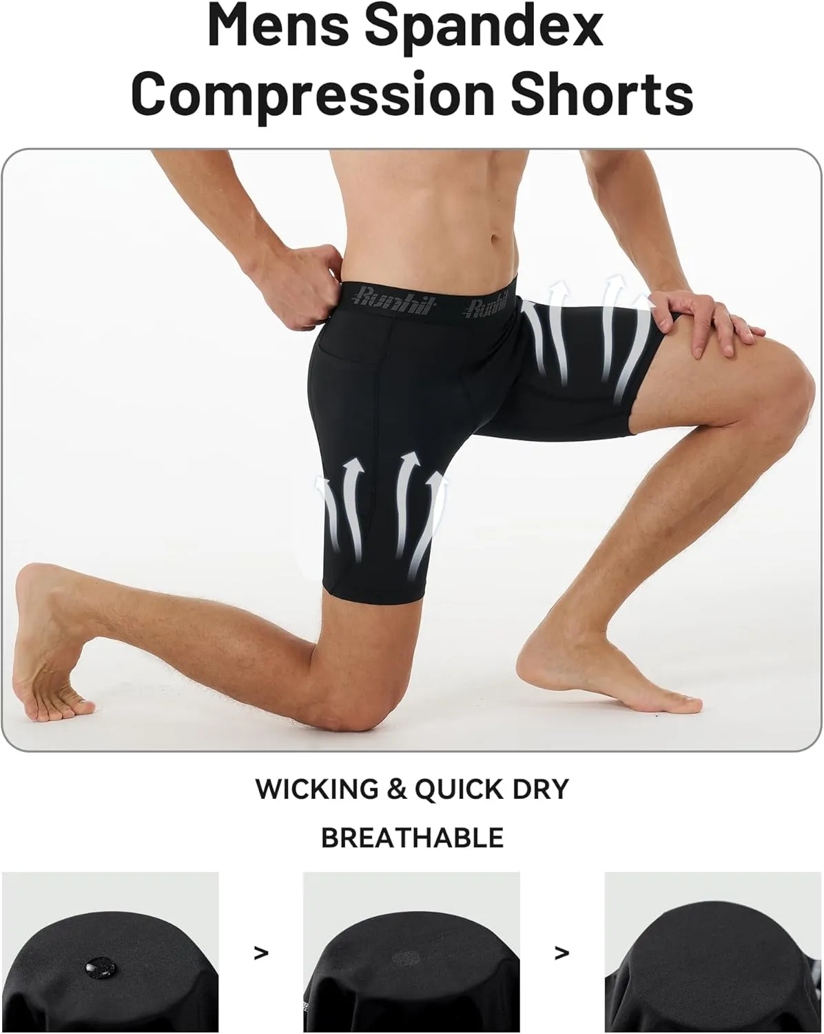 Runhit Men's Compression Shorts with Pockets Athletic Running Spandex Shorts Sports Workout Performance Base Layer Underwear