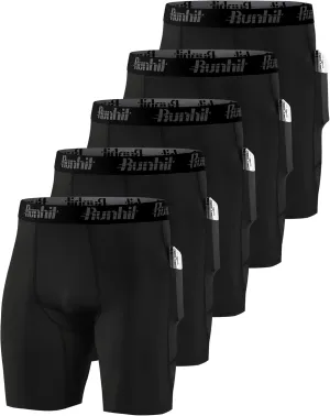 Runhit Men's Compression Shorts with Pockets Athletic Running Spandex Shorts Sports Workout Performance Base Layer Underwear
