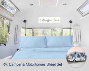 RV Sheets 100% Egyptian Cotton - RV King 72" x 75" Premium Quality 4 Piece Sheets for Campers - High Thread Count Baby Blue Solid with 6-10" Deep Pocket