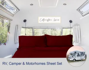 RV Sheets 100% Egyptian Cotton - RV King 72" x 75" Premium Quality 4 Piece Sheets for Campers - High Thread Count Burgundy Solid with 6-10" Deep Pocket