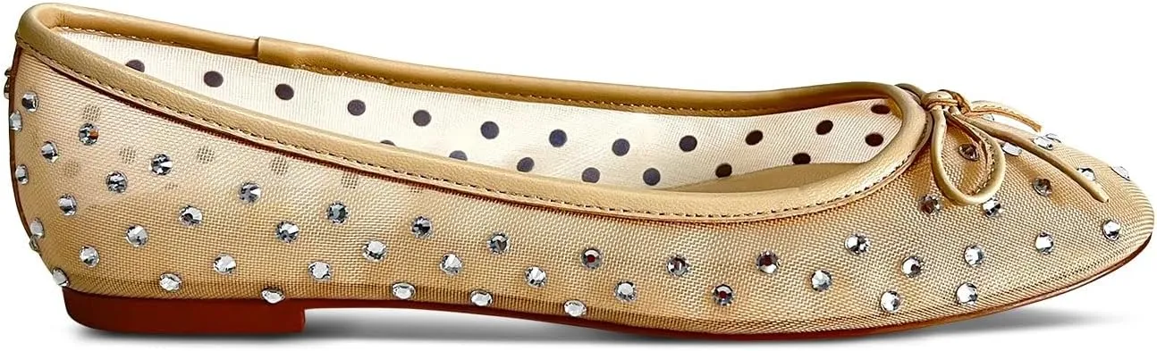 Sadie Ballet Flat in Beige Crystal Mesh