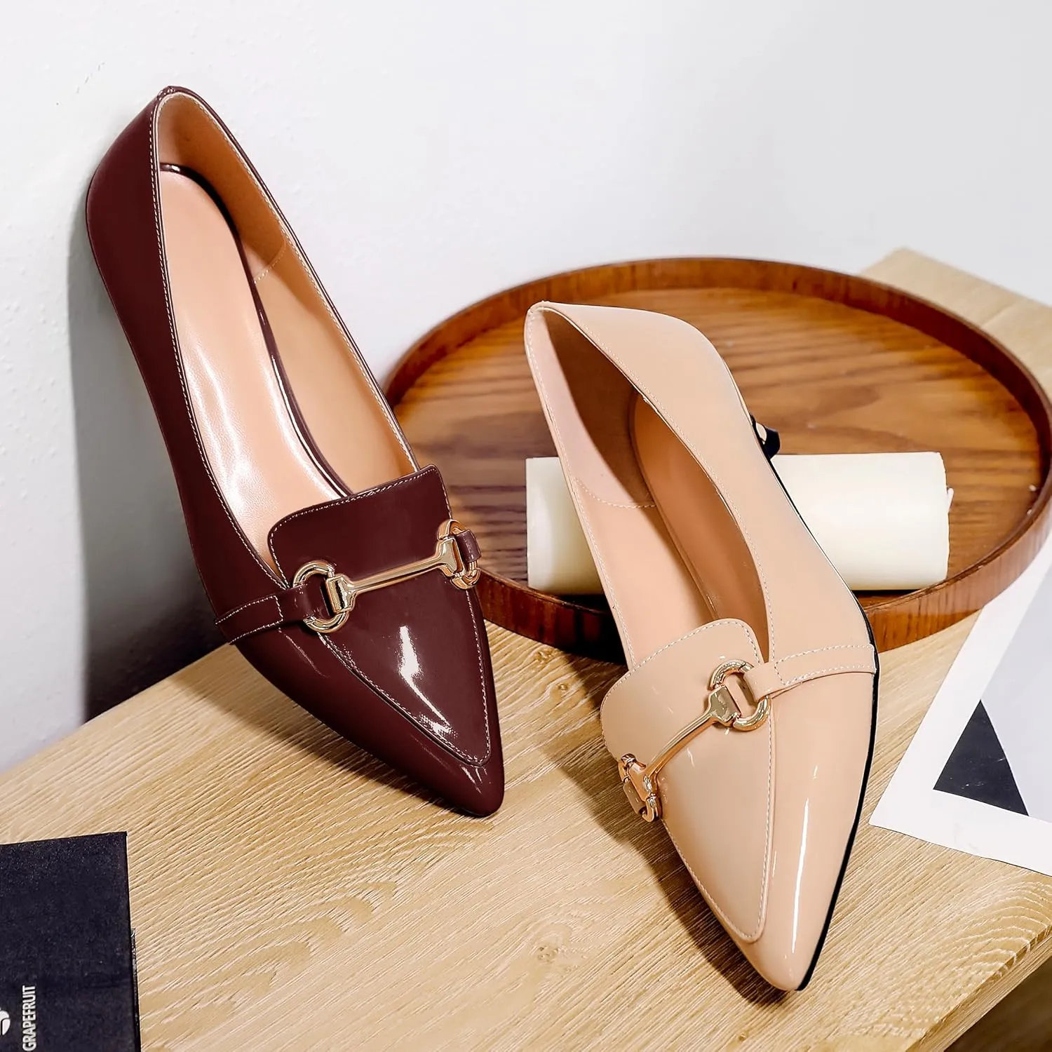SAMMITOP Women's Low Kitten Heels Pointed Toe Metal Chain Slip On Loafers Pump Comfort Dress Work Wedding Shoes for Women 1.5 inch