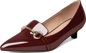 SAMMITOP Women's Low Kitten Heels Pointed Toe Metal Chain Slip On Loafers Pump Comfort Dress Work Wedding Shoes for Women 1.5 inch