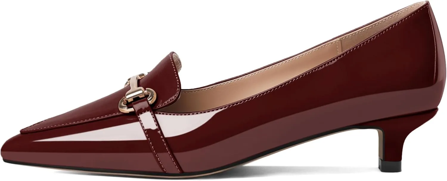 SAMMITOP Women's Low Kitten Heels Pointed Toe Metal Chain Slip On Loafers Pump Comfort Dress Work Wedding Shoes for Women 1.5 inch