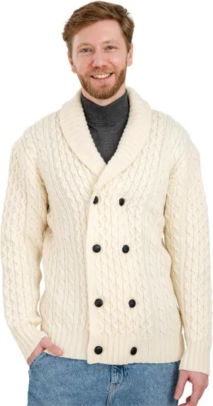 SAOL 100% Merino Wool Double Breasted Shawl Cardigan with Buttons for Men's