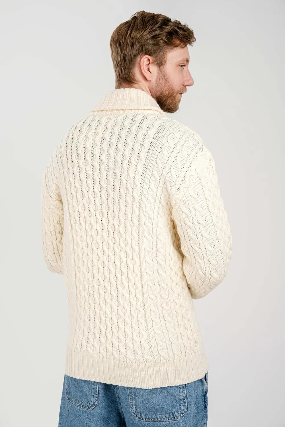 SAOL 100% Merino Wool Double Breasted Shawl Cardigan with Buttons for Men's