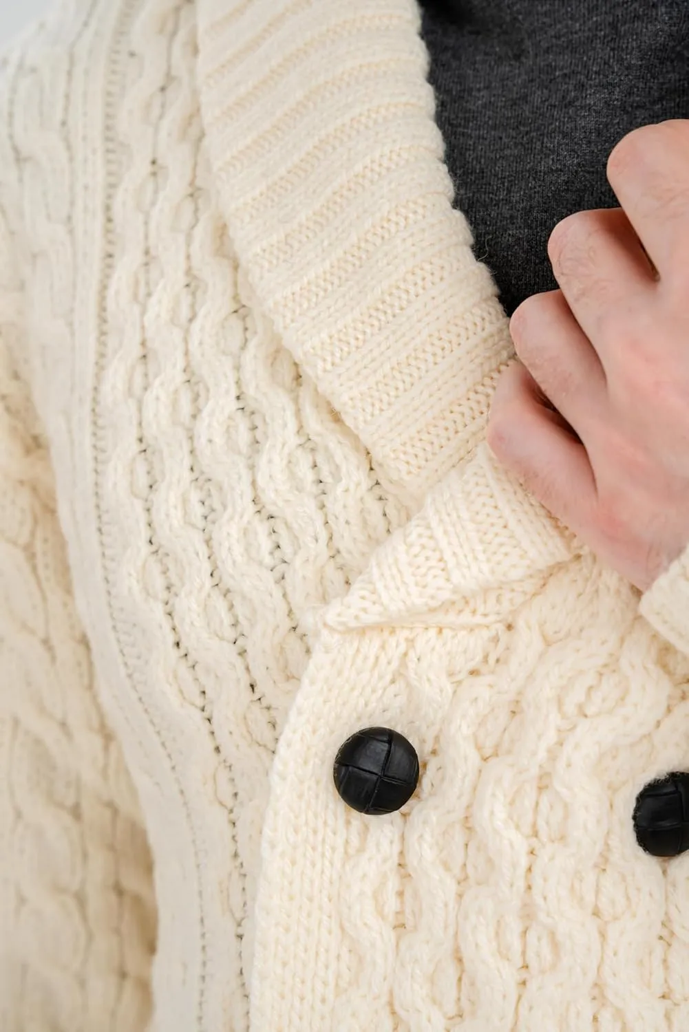 SAOL 100% Merino Wool Double Breasted Shawl Cardigan with Buttons for Men's